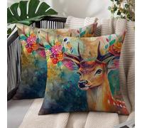 Set of 2 Cushion Covers 55 x 55 cm Deer Outdoor Cushions Covers Waterproof Soft Comfy Linen Square Throw Pillowcases with Invisible Zipper for Living Room Bed Sofa Garden Decor Gifts, Flower S#1148