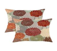 Set of 2 Cushion Covers Floral Burgundy Beige Decorative Cushion Covers Seasonal Home Living Room Sofa 50x30cm