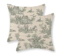 Set Of 2 Cushion Covers Green French Country Sofa Cushion Cover With Invisible Zipper Comfortable Chair Pillowcases, For Sofa, Bedroom, Garden, 45x45cm