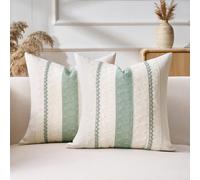 Set of 2 Cushion Covers Sofa Pillowcases Bohemian Cotton Linen Green Sage Green Modern Woven Decorative Cushion Cover Elegant Macrame Home Living Room Bedroom Indoor Outdoor