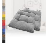 Set of 2 Cushions 55x55x15cm Comfortable Chair Pads with Ties Stylish Seat Cushions for Garden Kitchen or Dining Room Square Grey Linen Look