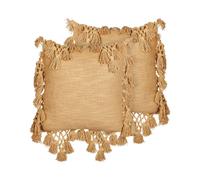 Set of 2 Cushions OLEARIA Cotton 45 x 45 cm Solid Sand Beige