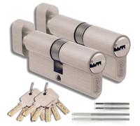 Set of 2 Cylinder for Locks Brass 35/35 mm, Cylinder with Knob, Screws and Keys Included, Easy Assembly, Lock for Doors and Garages, Single Key, Length 70 mm