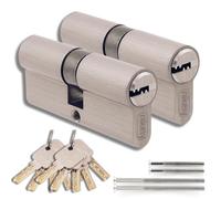 Set of 2 Cylinder for Locks Brass 35/35 mm, Double Lock Cylinder, Screws and Keys Included, Easy Assembly, Lock for Doors and Garages, Single Key, Length 70 mm