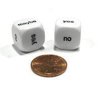 Set of 2 D6 16mm Yes, No, Maybe Decisions Dice - White with Black Letters