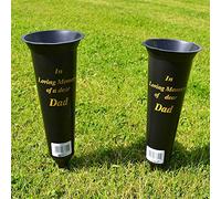 Set of 2 Dad In Loving Memory Spiked Memorial Grave Flower Vases