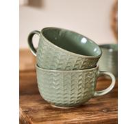 Set of 2 Dark Green Large Stoneware Cups Coffee Mugs Dibor Green 2 Pack