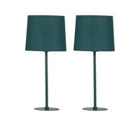 Set of 2 Dark Green Table Lamps or Bedside Lights, Cotton Fabric Shade, Height 40 cm, LED Compatible
