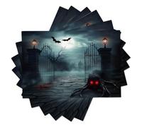 Set of 2 Dark Horror Style Placemats for Table | Cotton-linen blend Placemats Featuring Graveyard Bats, Heat Resistant to Protect Work Surfaces,
