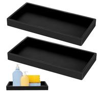 Set of 2 Decorative Black Silicone Storage Trays - Multi-Purpose for Bathroom, Kitchen, Toilet & Dressing Table - Holds Cosmetics, Candles & More (Rectangle, 19.5 x 9.8 x 1.7 cm)