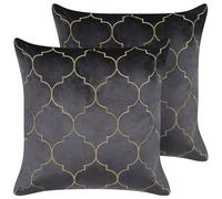 Set of 2 Decorative Cushions ALYSSUM Velvet 45 x 45 cm Grey Trellis Pattern