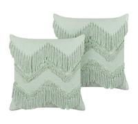 Beliani Set of 2 Decorative Cushions BACOPA Cotton 45 x 45 cm Green Chevron Pattern, Green