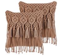 Beliani Set Of 2 Decorative Cushions Bamian Cotton 45 X 45 Cm Light Brown Geometric Pattern