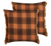 Set of 2 Decorative Cushions BARJA 45 x 45 cm Orange Checked