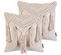 Beliani Set Of 2 Decorative Cushions Bedadi Cotton 45 X 45 Cm Light Beige Geometric Pattern