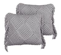 Beliani Set Of 2 Decorative Cushions Besham Cotton 45 X 45 Cm Grey Geometric Pattern