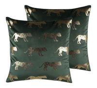 Beliani Set of 2 Decorative Cushions BLUEBELL Velvet 45 x 45 cm Dark Green Animal Pattern, Green