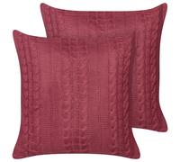 Beliani Set Of 2 Decorative Cushions Cadetia Cotton 45 X 45 Cm Burgundy Solid