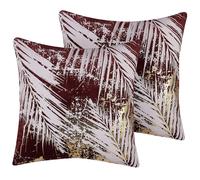 Set of 2 Decorative Cushions CALLA Velvet 45 x 45 cm Red Plant Pattern