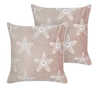 Set of 2 Decorative Cushions CERAMIUM Velvet 45 x 45 cm Pastel Pink Floral Pattern