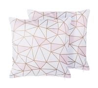 Set of 2 Decorative Cushions CLARKIA 45 x 45 cm Cotton Pink Geometric Pattern