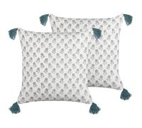 Set of 2 Decorative Cushions CORNUS Cotton 45 x 45 cm Blue Floral Pattern