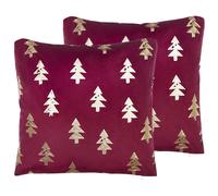 Beliani Set Of 2 Cushions Cupid Velvet 45 X 45 Cm Plant Red