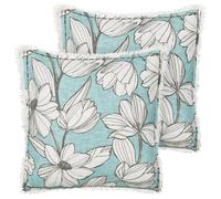 Set of 2 Decorative Cushions CYANOTIS Cotton 45 x 45 cm Light Blue Floral Pattern