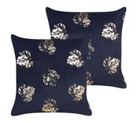 Set of 2 Decorative Cushions GOLDENROD Velvet 45 x 45 cm Black Plant Pattern