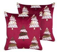 Set of 2 Decorative Cushions GOLDSPRUCE 45 x 45 cm Velvet Red Christmas Motif