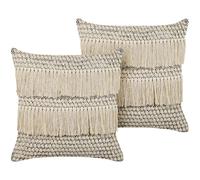Set of 2 Decorative Cushions IRESINE Cotton 45 x 45 cm Beige Geometric Pattern