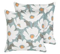 Set of 2 Decorative Cushions JATROPHA Cotton 45 x 45 cm Light Blue Floral Pattern