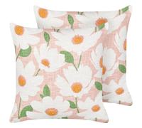 Set of 2 Decorative Cushions JATROPHA Cotton 45 x 45 cm Pink Floral Pattern