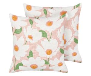 Set of 2 Decorative Cushions JATROPHA 45 x 45 cm Cotton Pink Floral Pattern