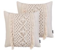 Set of 2 Decorative Cushions KALAM Cotton 45 x 45 cm Light Beige Geometric Pattern