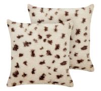 Set of 2 Decorative Cushions KASRA Faux Fur 45 x 45 cm Light Beige Abstract Pattern
