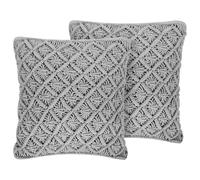 Beliani Set of 2 Decorative Cushions KIZKALESI Cotton 45 x 40 cm Grey Geometric Pattern, Grey