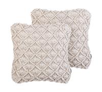 Beliani Set of 2 Decorative Cushions KIZKALESI Cotton 45 x 45 cm Light Beige Geometric Pattern, Cream