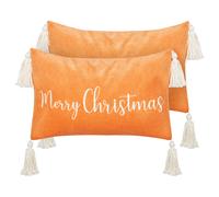 Set of 2 Decorative Cushions LITHOPS Velvet 30 x 50 cm Orange Christmas Motif