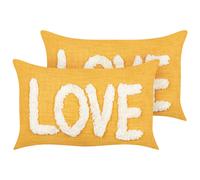 Set of 2 Decorative Cushions LOVE Cotton 30 x 50 cm Yellow