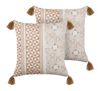 Beliani Set Of 2 Decorative Cushions Malus Cotton 45 X 45 Cm Light Brown Oriental Pattern