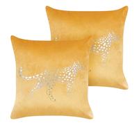 Beliani Set of 2 Decorative Cushions MARULA Velvet 45 x 45 cm Mustard Animal Pattern, Yellow