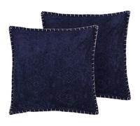 Set of 2 Decorative Cushions MELUR 45 x 45 cm Dark Blue Ikat