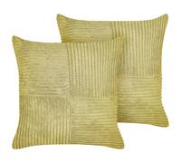 Set of 2 Decorative Cushions MILLET Corduroy 43 x 43 cm Olive Green Geometric Pattern