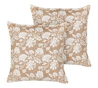 Set of 2 Decorative Cushions NOTELEA 45 x 45 cm Cotton Beige Floral Pattern