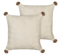 Beliani Set of 2 Decorative Cushions OBERONIA Cotton 45 x 45 cm Beige Solid, Cream