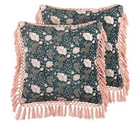 Set of 2 Decorative Cushions PARROTIA 45 x 45 cm Velvet Teal Floral Pattern