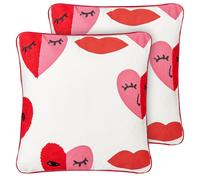 Beliani Set of 2 Decorative Cushions PERIWINKLE Cotton 45 x 45 cm White Heart Pattern, White