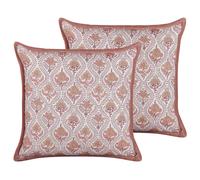 Set of 2 Decorative Cushions PICEA Velvet 45 x 45 cm Red Floral Pattern