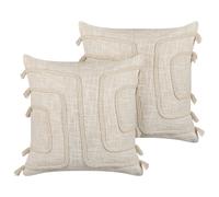 Set of 2 Decorative Cushions PLEIONE Cotton 45 x 45 cm Light Beige Geometric Pattern